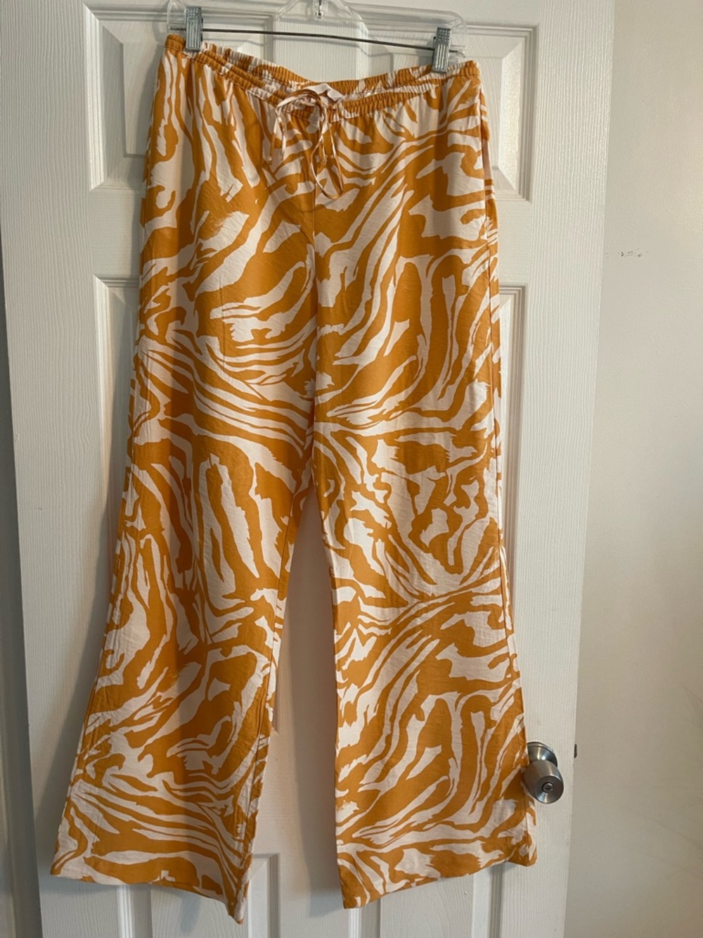 H&M Mustard Yellow and White Zebra-Print Wide Leg Pants